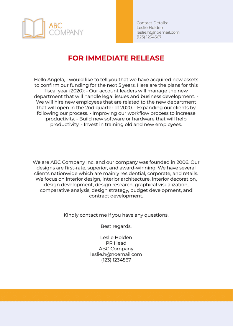 Press Release Email