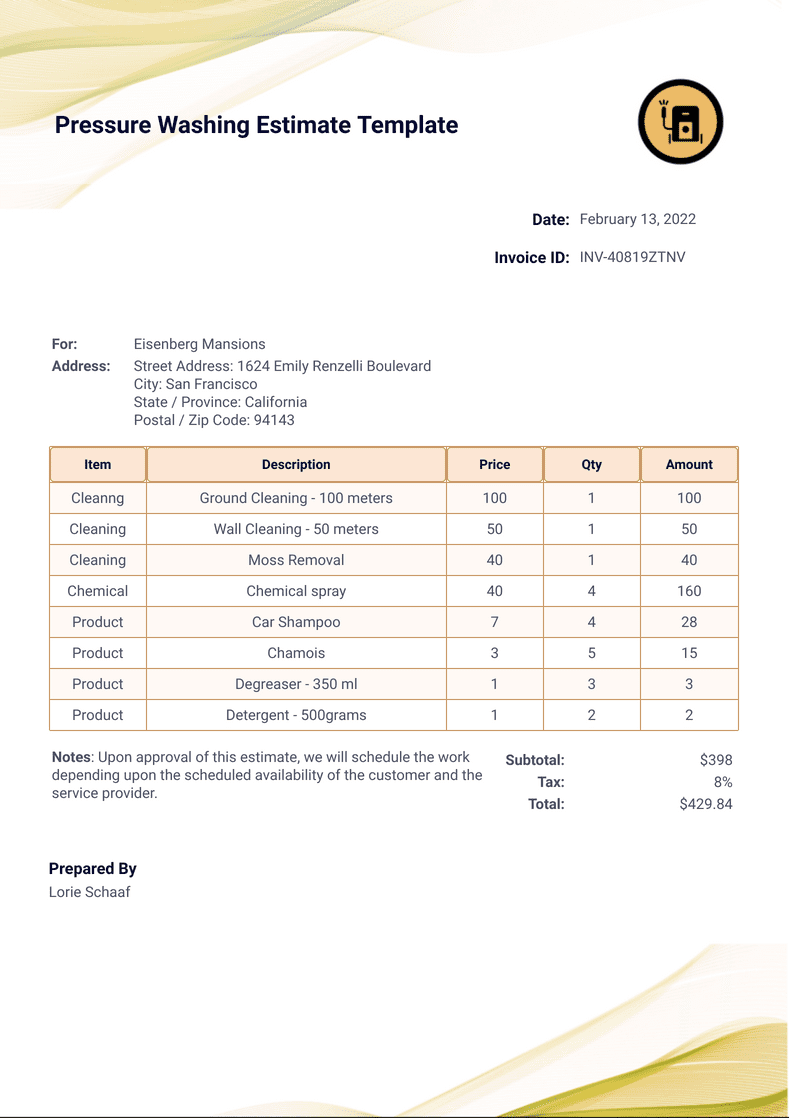 Pressure Washing Estimate Template PDF Templates Jotform