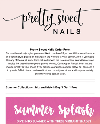 Form Templates: Pretty Sweet Nails Order Form