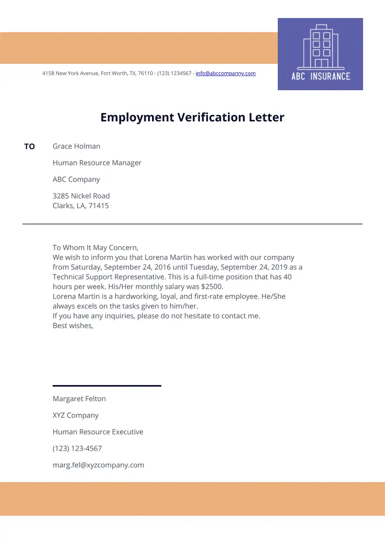Previous Employment Verification Letter
