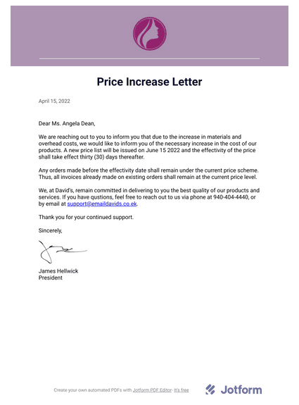 Price Increase Letter