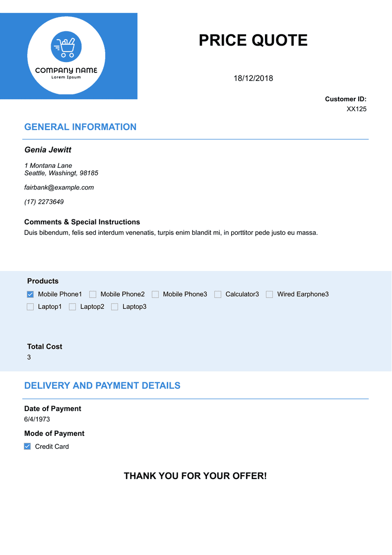 Price Quote Template PDF Templates Jotform