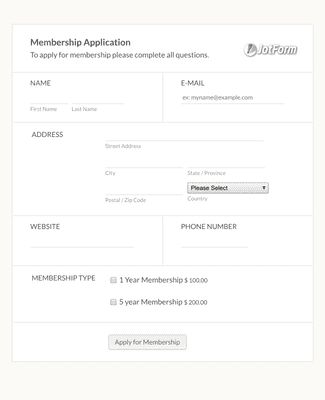 Printable Membership Application Form