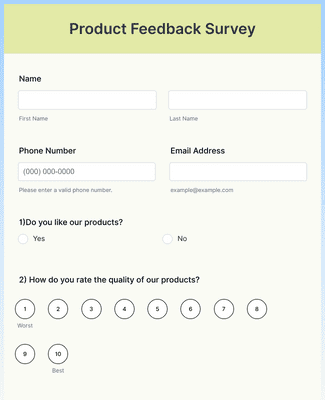 Product Observation Questionnaire Example 50+ Product Survey Templates and Examples | JotForm