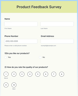 Form Templates: Product Feedback Survey