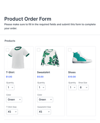 Template product-order-form