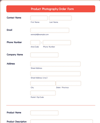 Product Photography Order Form