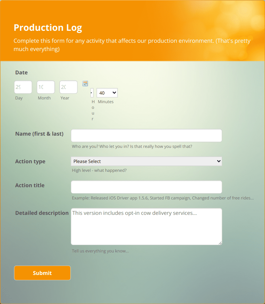 Template production-log-form