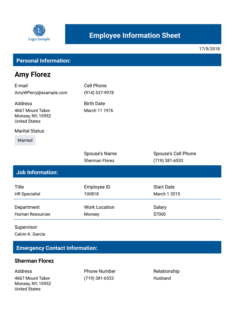 Professional Employee Record Template