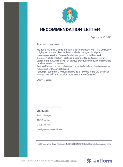 Letter Of Recommendation For Scholarship - Pdf Templates | Jotform
