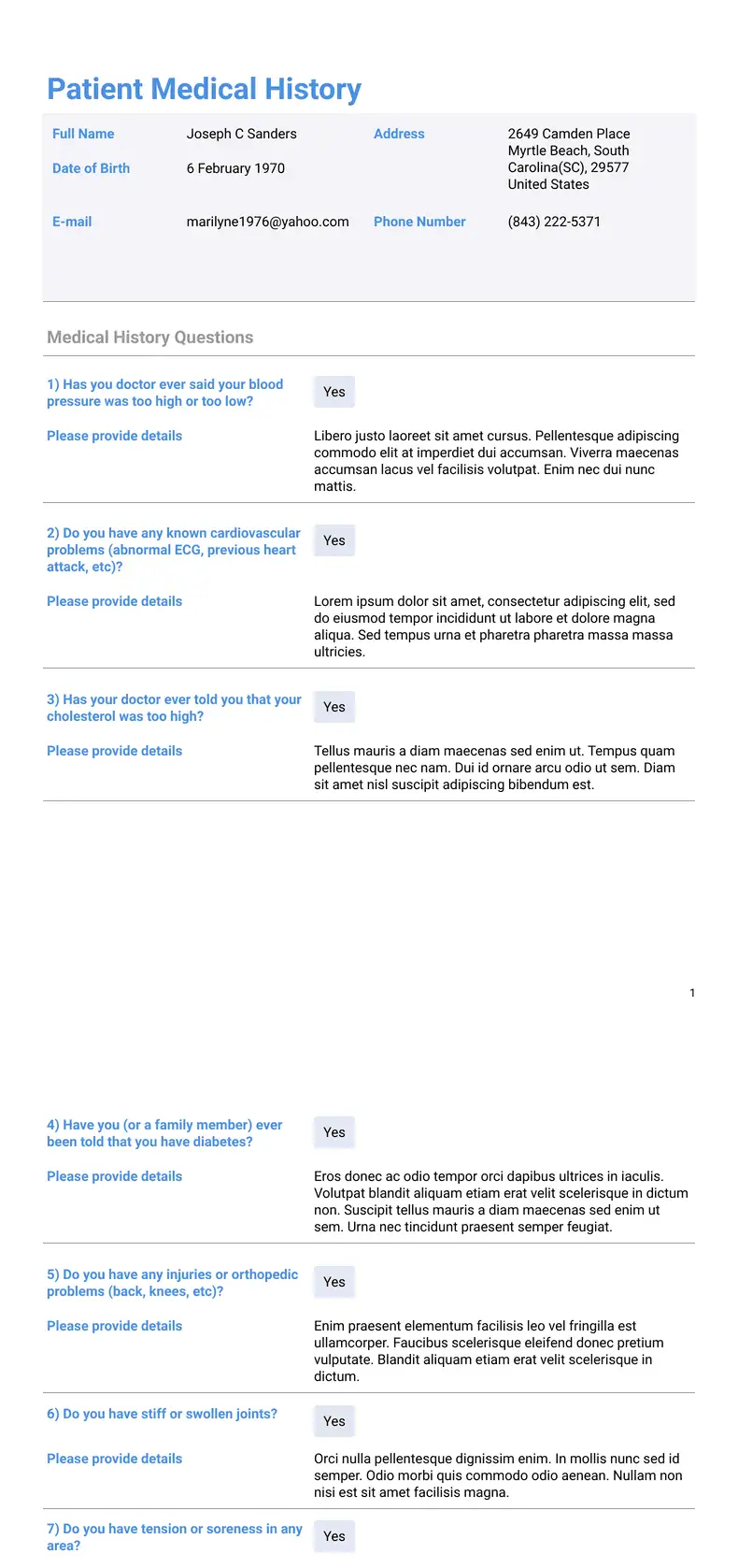 Professional Medical History