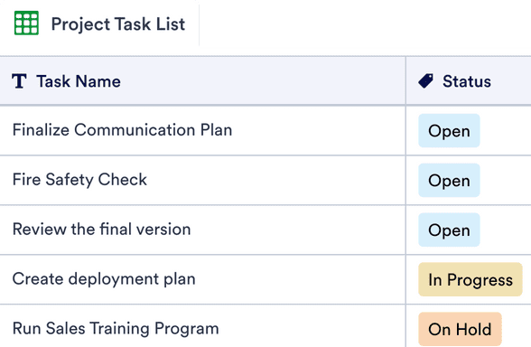 Project Task List Template