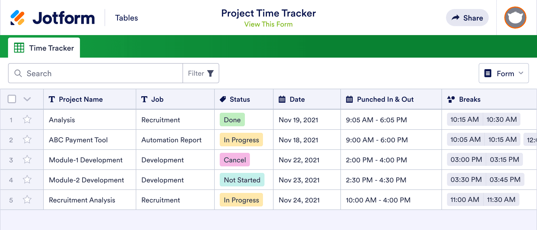 Project Time Tracker