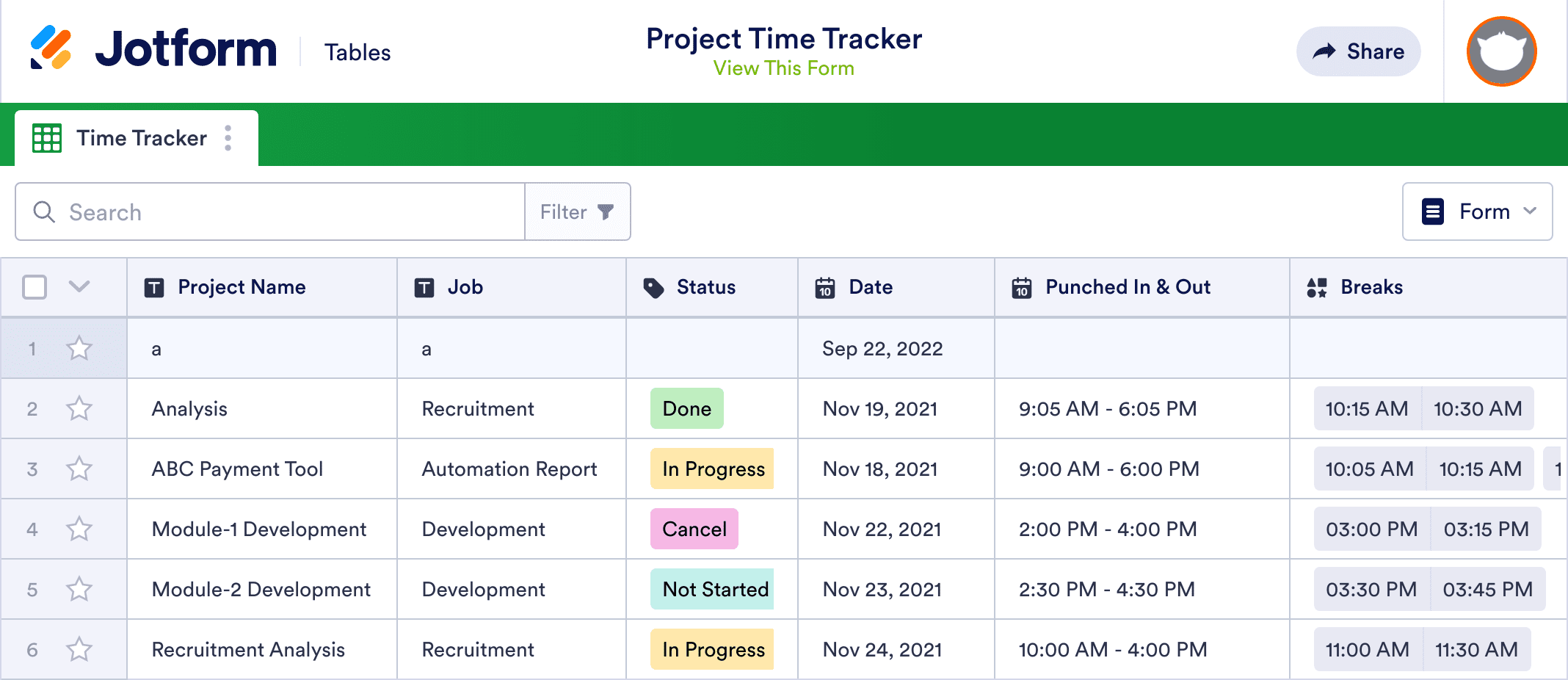 Project Time Tracker