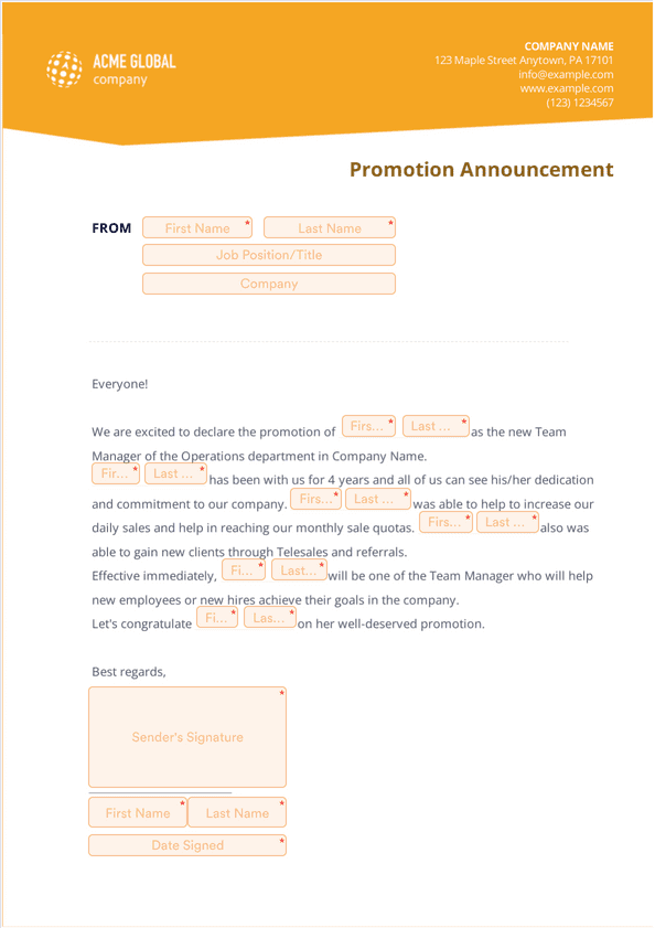 Sign Templates: Promotion Announcement Letter