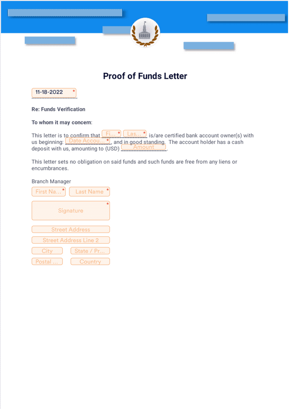 Sign Templates: Proof of Funds Letter