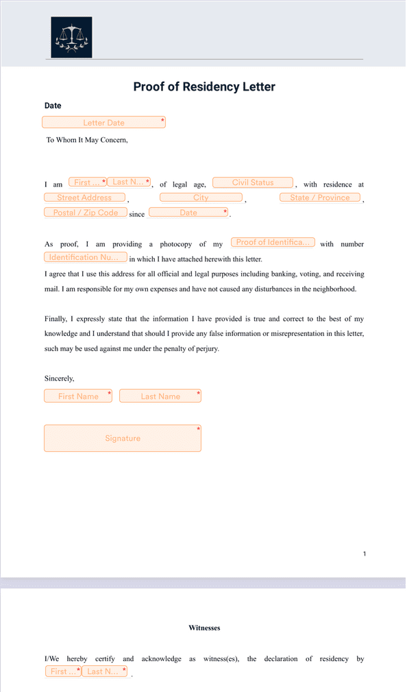 Proof Of Residency Letter Sign Templates Jotform