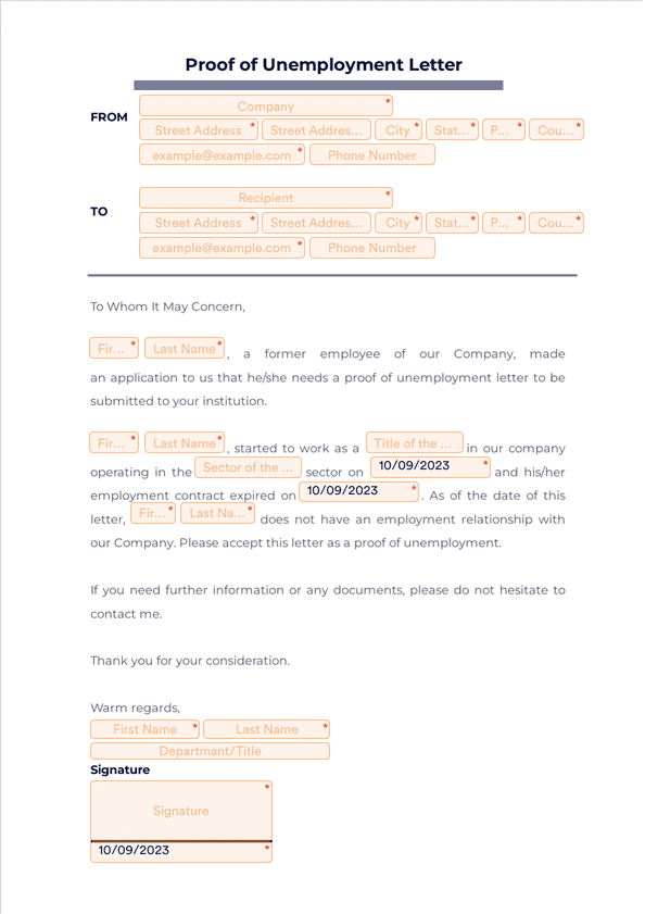 Proof of Unemployment Letter Sample - Sign Templates | Jotform