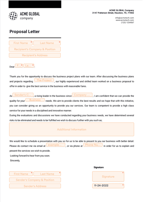 Sign Templates: Proposal Letter