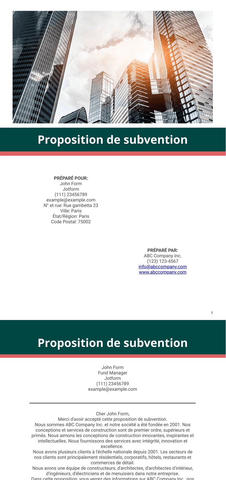 Proposition de subvention