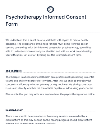 Psychotherapy Informed Consent Form Template | Jotform