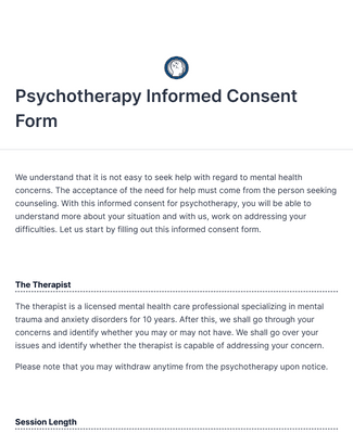 Form Templates: Psychotherapy Informed Consent Form