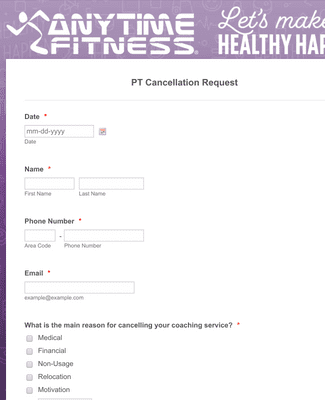 Form Templates: PT Cancellation Request Anytime Fitness 