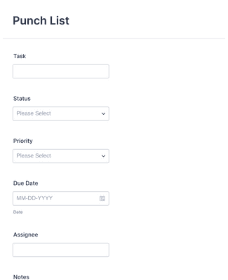 Form Templates: Punch List Form