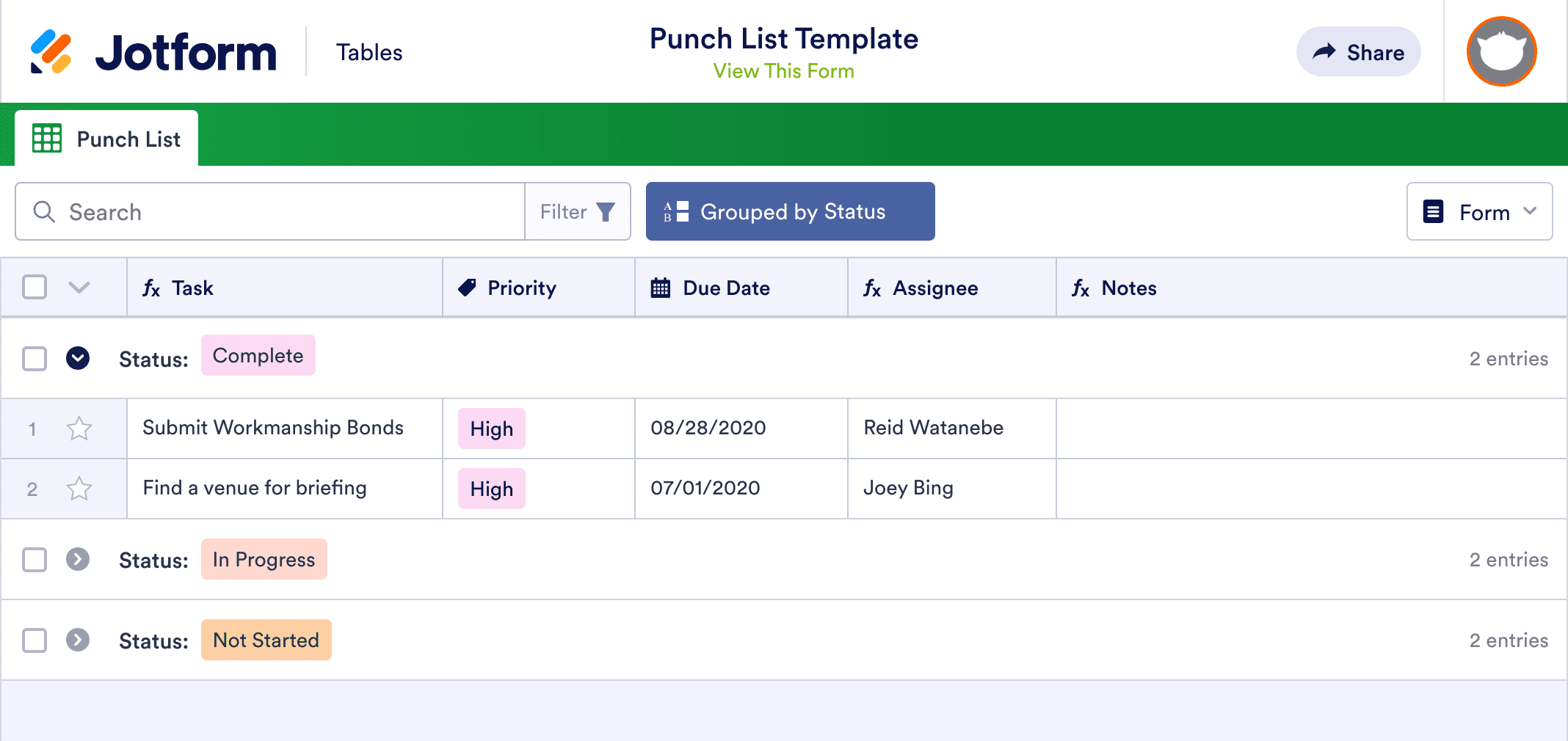 Punch List Template