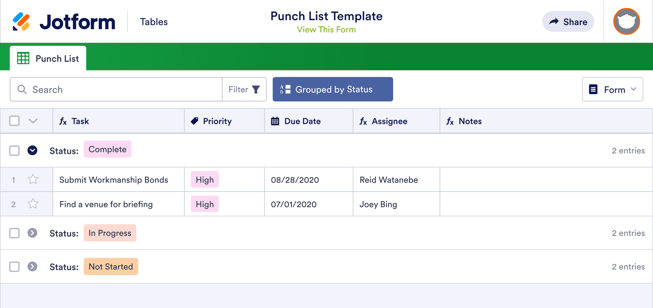 Punch List Template