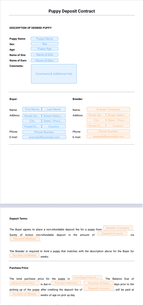 Puppy Deposit Contract Sign Templates Jotform