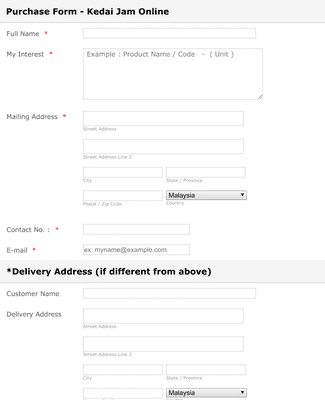 Online Product Purchase Form