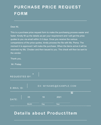 Form Templates: PURCHASE PRICE REQUEST