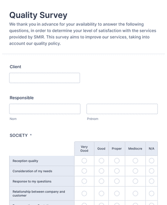 Form Templates: Quality Survey