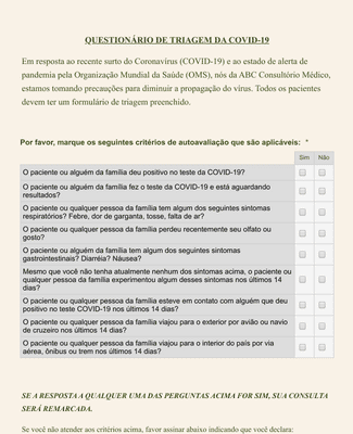 Form Templates: Questionário de Triagem da COVID 19 para Pacientes em Consultórios Médicos