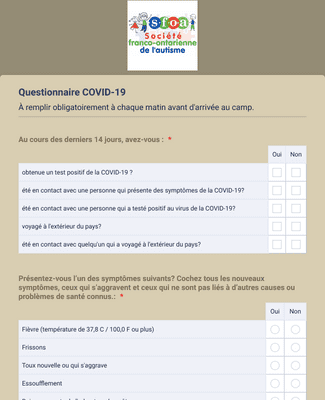 Form Templates: Questionnaire COVID 19 Employé(e)s