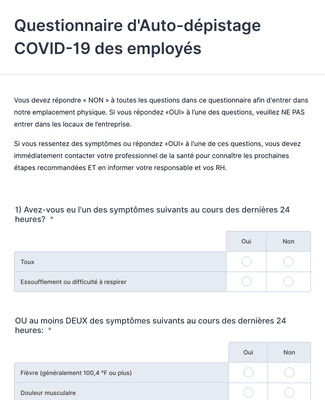 Form Templates: Questionnaire d'Autotest de Dépistage COVID 19 des Employés