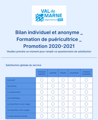 Questionnaire de satisfaction Formation Puéricultrice promo 2020-2021