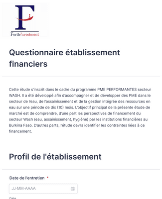 Form Templates: Questionnaire établissement Financiers
