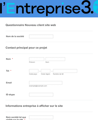 Form Templates: Questionnaire Nouveau Client Site Web E3 0