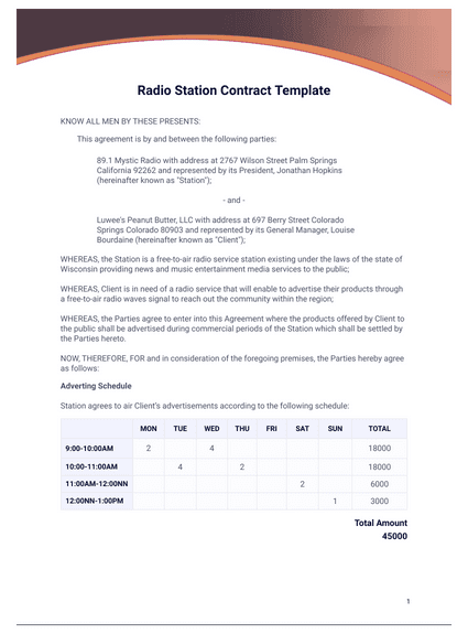 Radio Station Contract Template