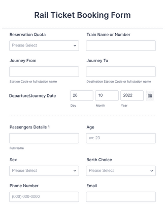 Form Templates: Rail Ticket Booking Form