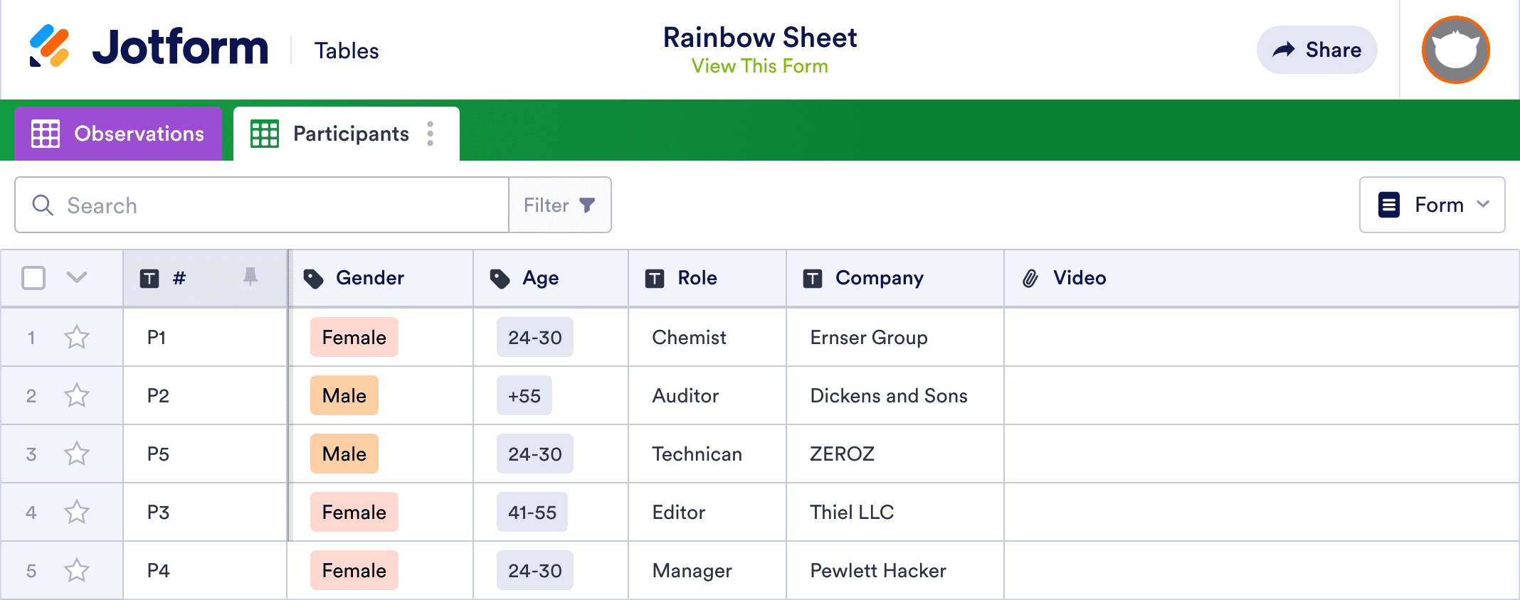 Rainbow Sheet Template | Jotform Tables