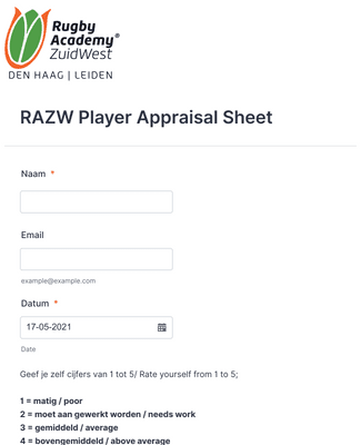 Form Templates: RAZW Player Appraisal Sheet