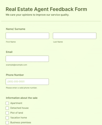 Form Templates: Real Estate Agent Feedback Form