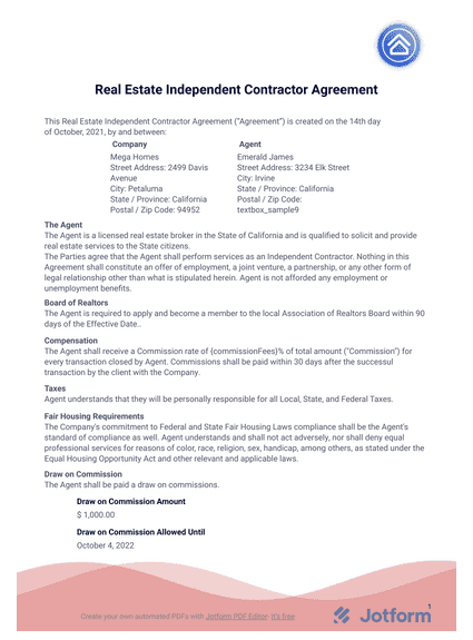 Real Estate Independent Contractor Agreement