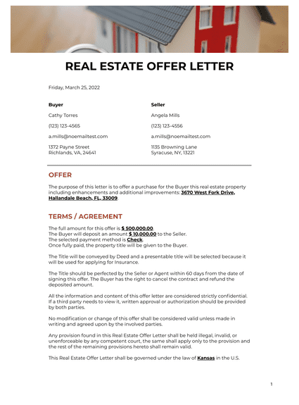 Real Estate Offer Letter