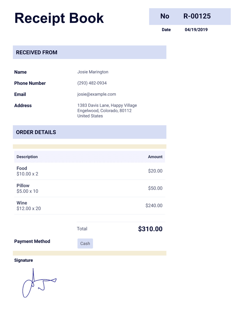 Simple Receipt Example.pdf Simple Receipt Template - PDF Templates | Jotform