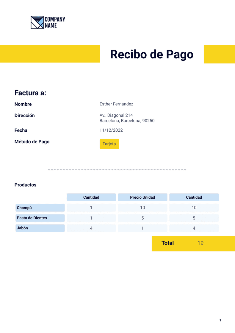 PDF Templates: Recibo de Pago Plantilla