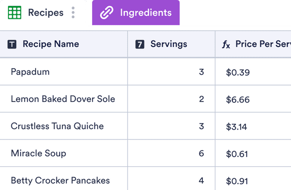 recipe costing template